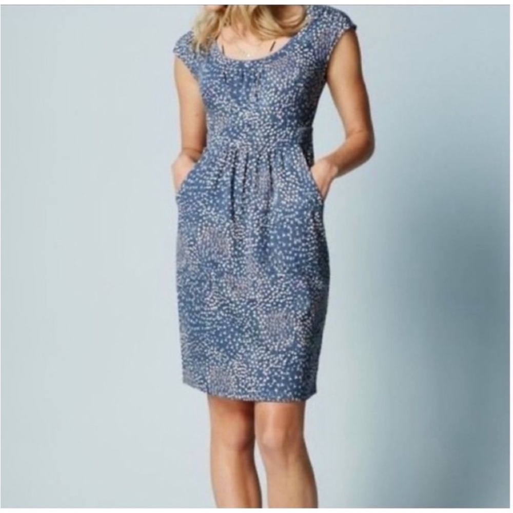 BODEN Blue Pink Floral Dot Margot‎ Dress Size 6 Jersey Pockets Short Sleeve EUC